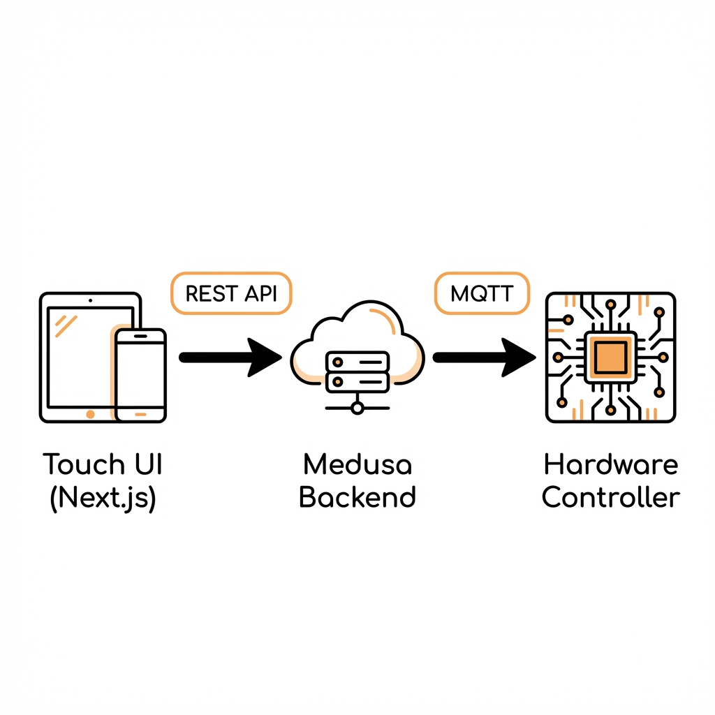 Venloop Architecture: Touch UI -> Medusa Backend -> Hardware Controller